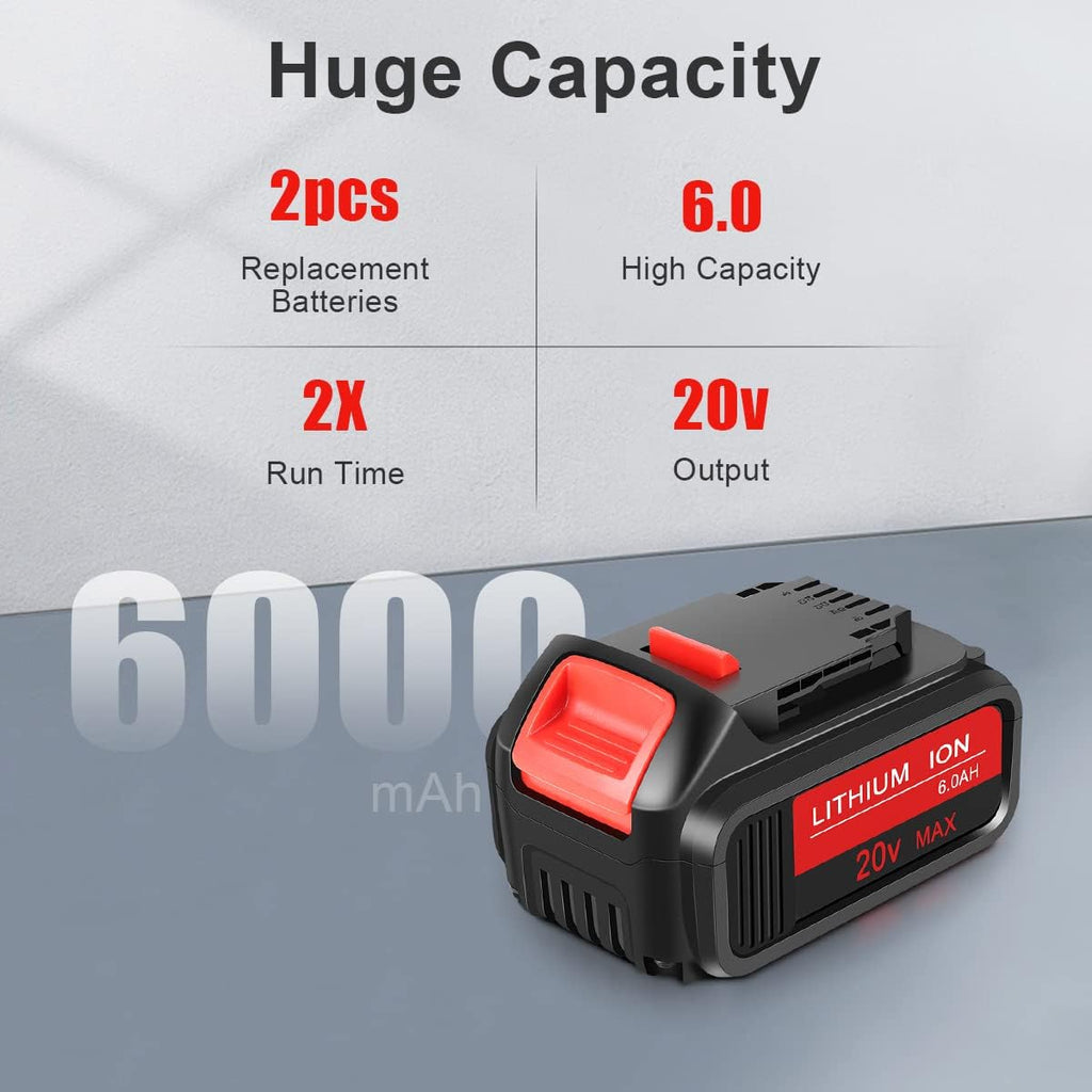 2 Packs 20V 6.0Ah Battery with LED Indicator Red S338
