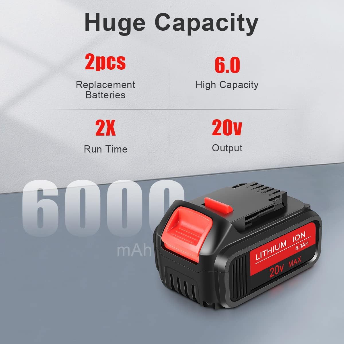 2 Packs 20V 6.0Ah Battery with LED Indicator Red S338