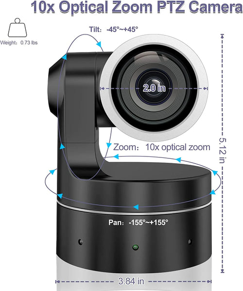 10x Optical Zoom USB PTZ Camera 1080P 30FPS Webcam (Black) X103224
