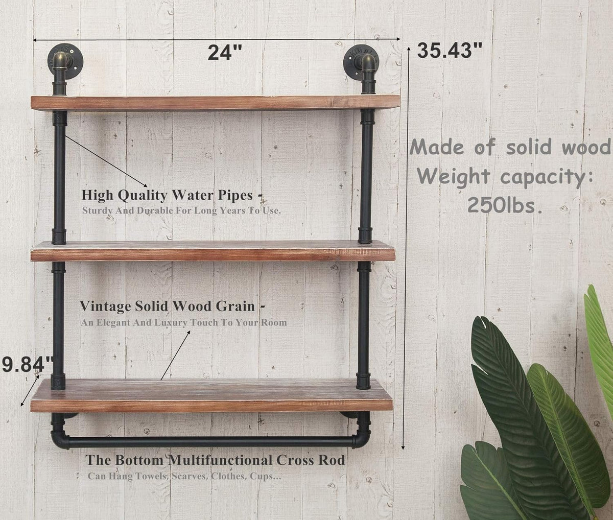 Industrial Retro Wall Mounted Iron Water Pipe Shelf Z86195