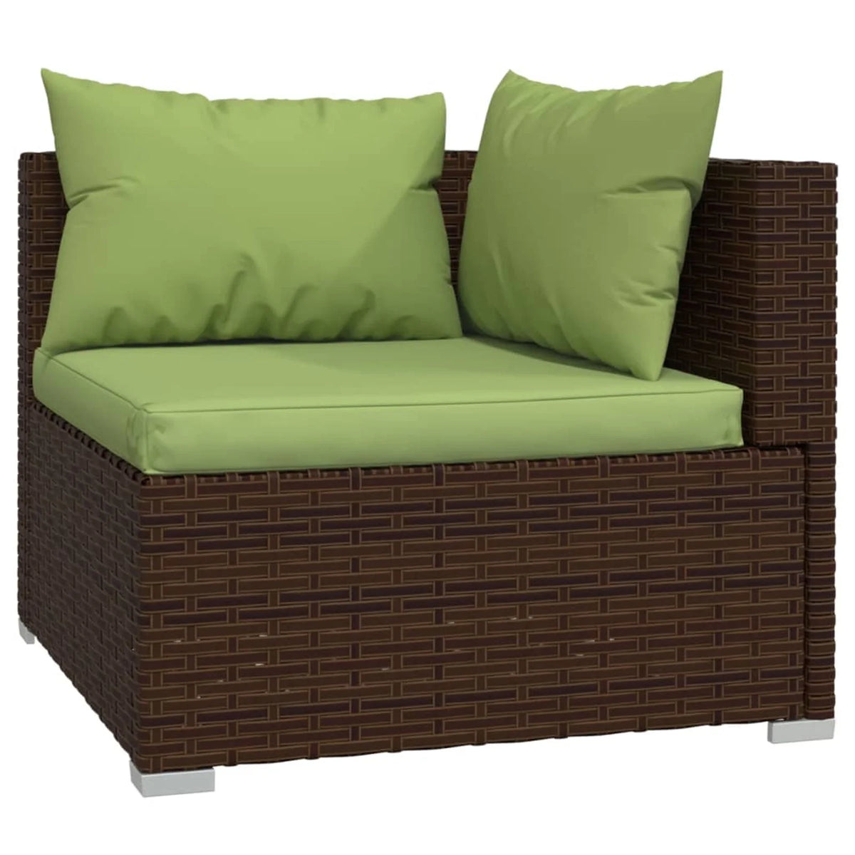 3 Piece Patio Lounge Set with Green Cushions Brown Poly Rattan Outdoor Sectional Sofa Set Steel Frame T8179