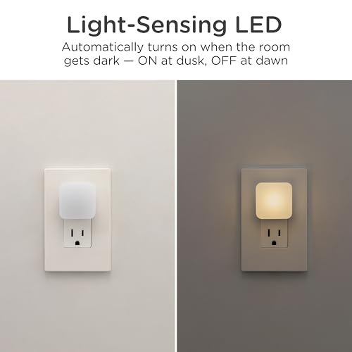 Mini Square LED Night Light, Plug-in, Dusk to Dawn Sensor, 4 Pack A322013