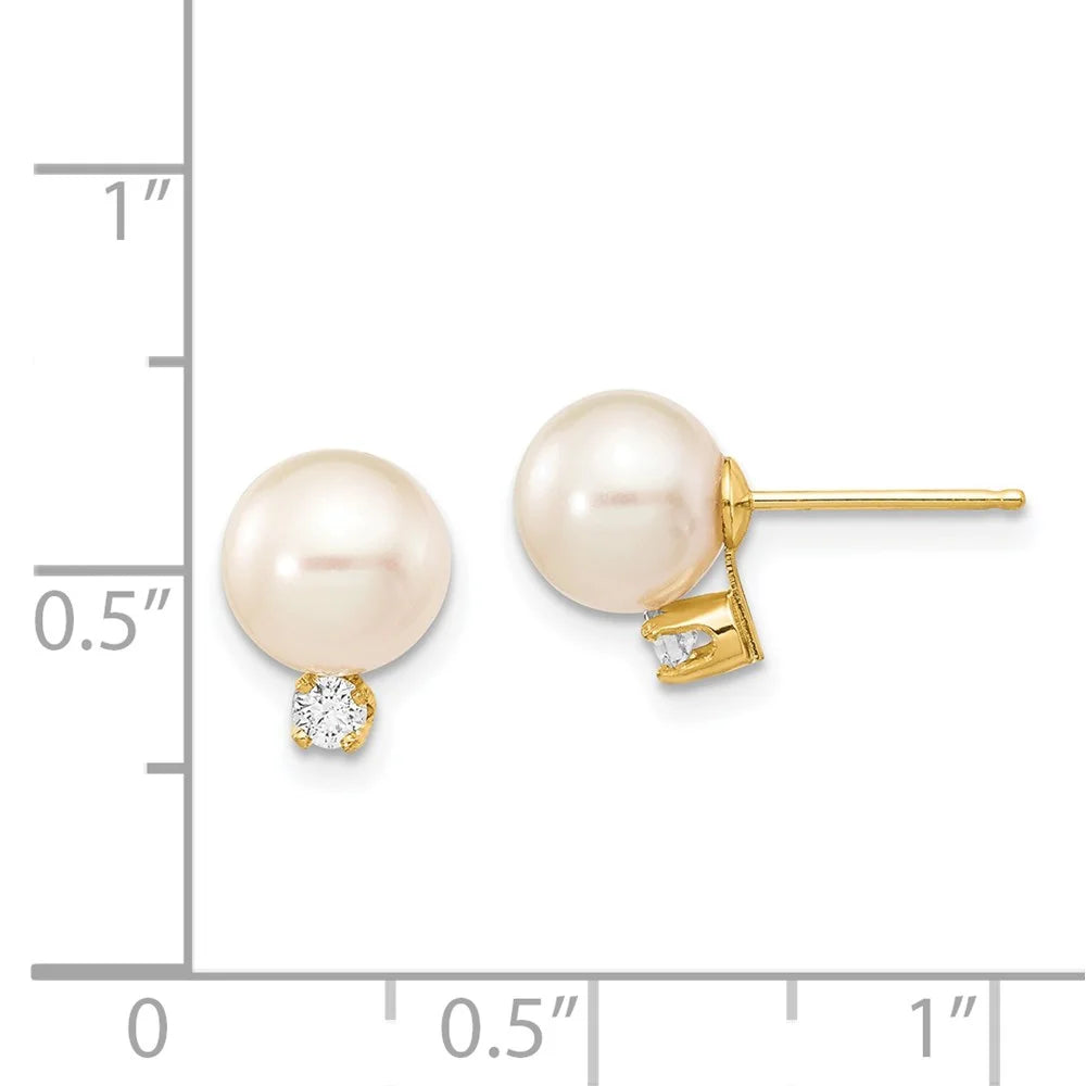 14kt Yellow Gold Freshwater Cultured Pearl Diamond Post Earrings B6102