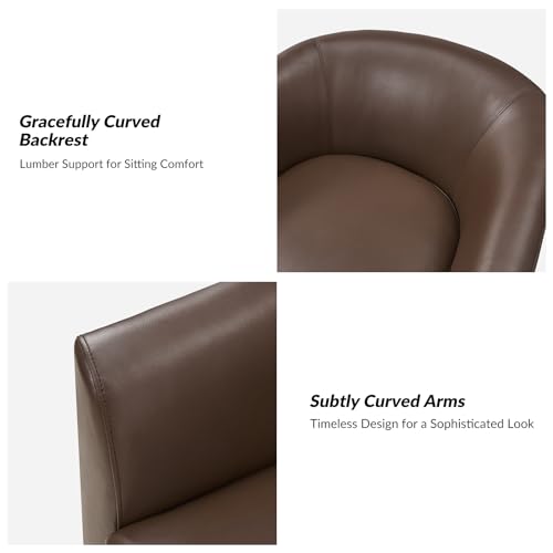 Brown Genuine Leather Swivel Barrel Chair Set of 2 Y55098
