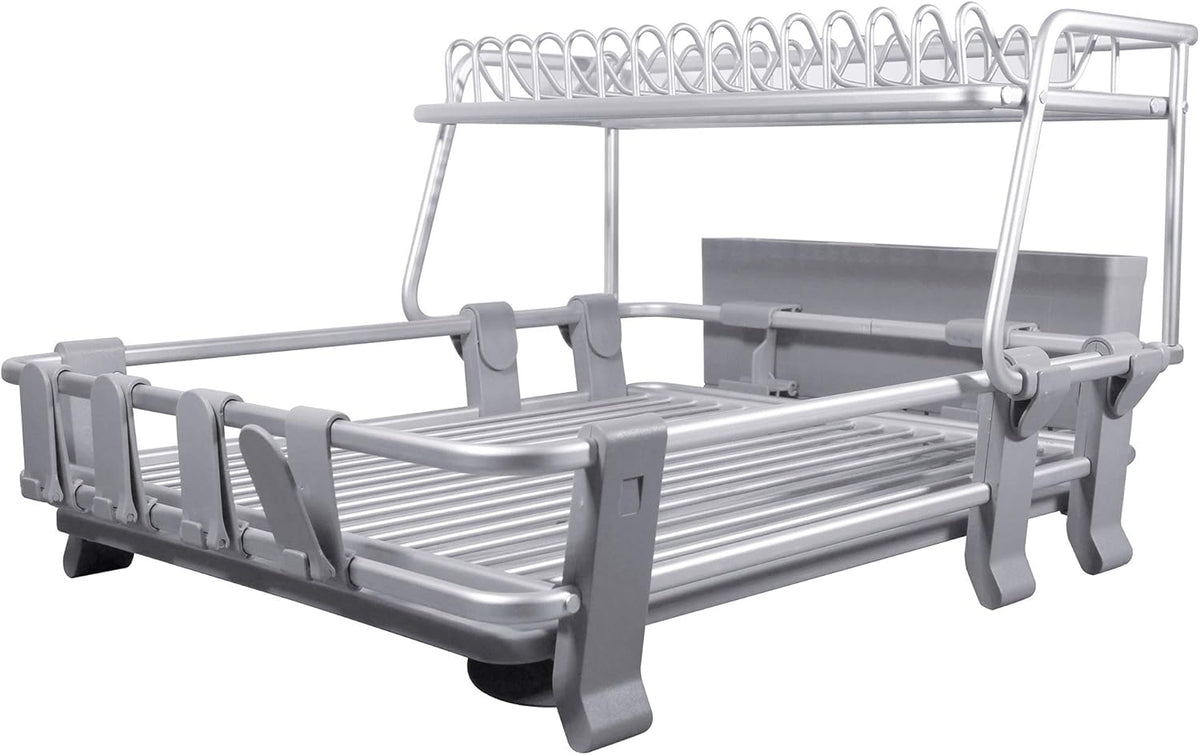Aluminum 2-tier Dish Drying Rack with Utensil & Cutlery Holder A9303