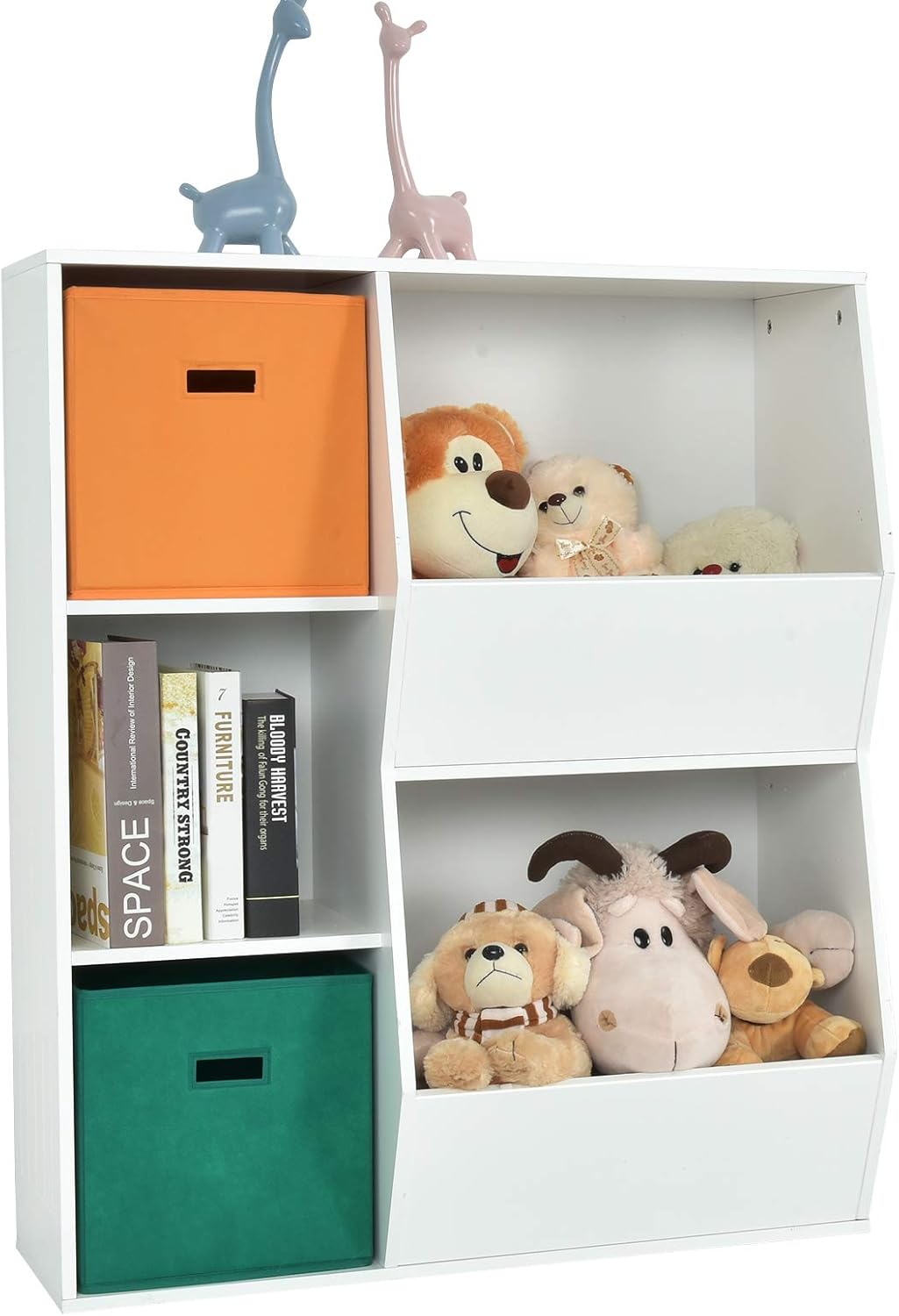 5 Cubbies Grey Wooden Kids Bookshelf with Storage Bins X604
