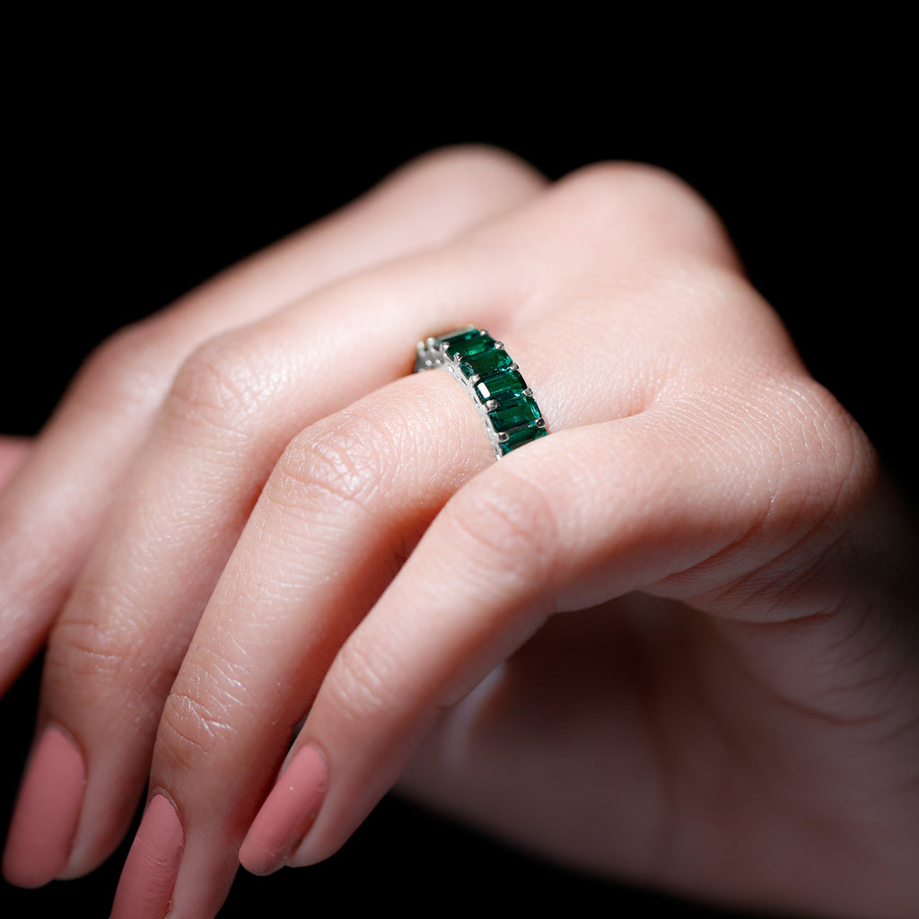 14K White Gold Lab Created Emerald Ring F9379