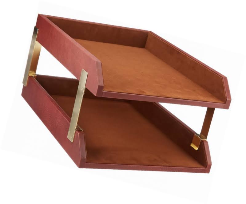 Mocha Leather Double Letter Tray Y79323