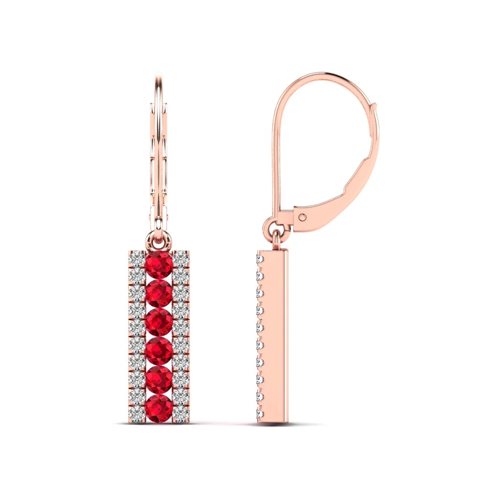 14K Rose Gold Diamond and Ruby Bar Drop Earrings S13328