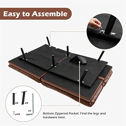 Brown Memory Foam Convertible Futon Sofa Bed with Adjustable Armrest U400