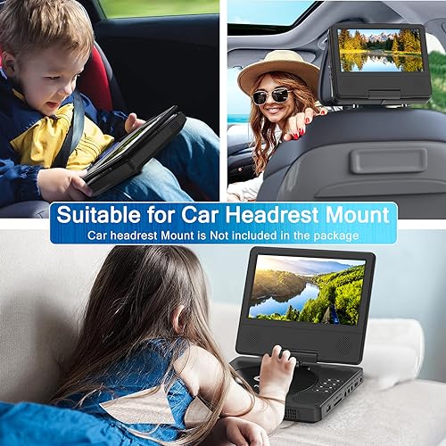 9.5" Portable DVD Player with 7.5" Swivel Display Screen, 5-Hour Built-in Rechargeable Battery, Black M1357
