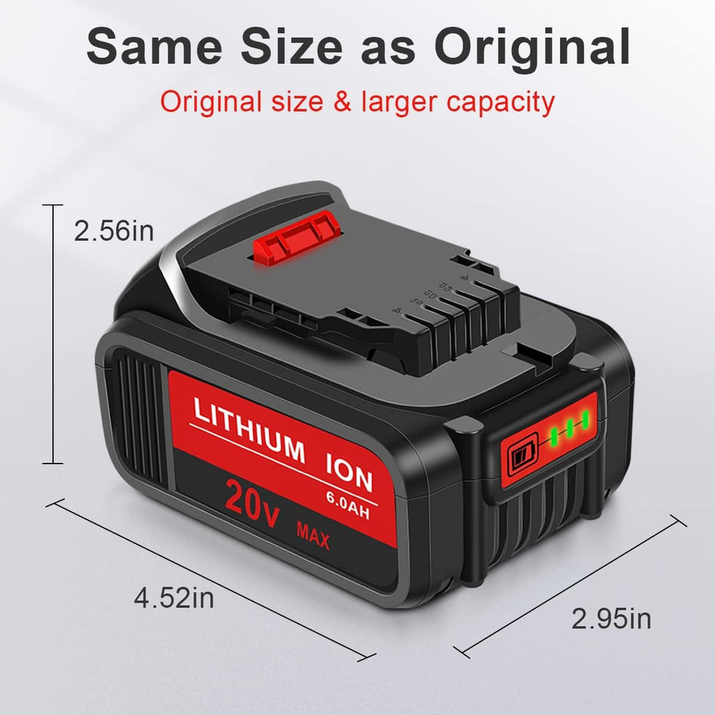 2 Packs 20V 6.0Ah Battery with LED Indicator Red S338