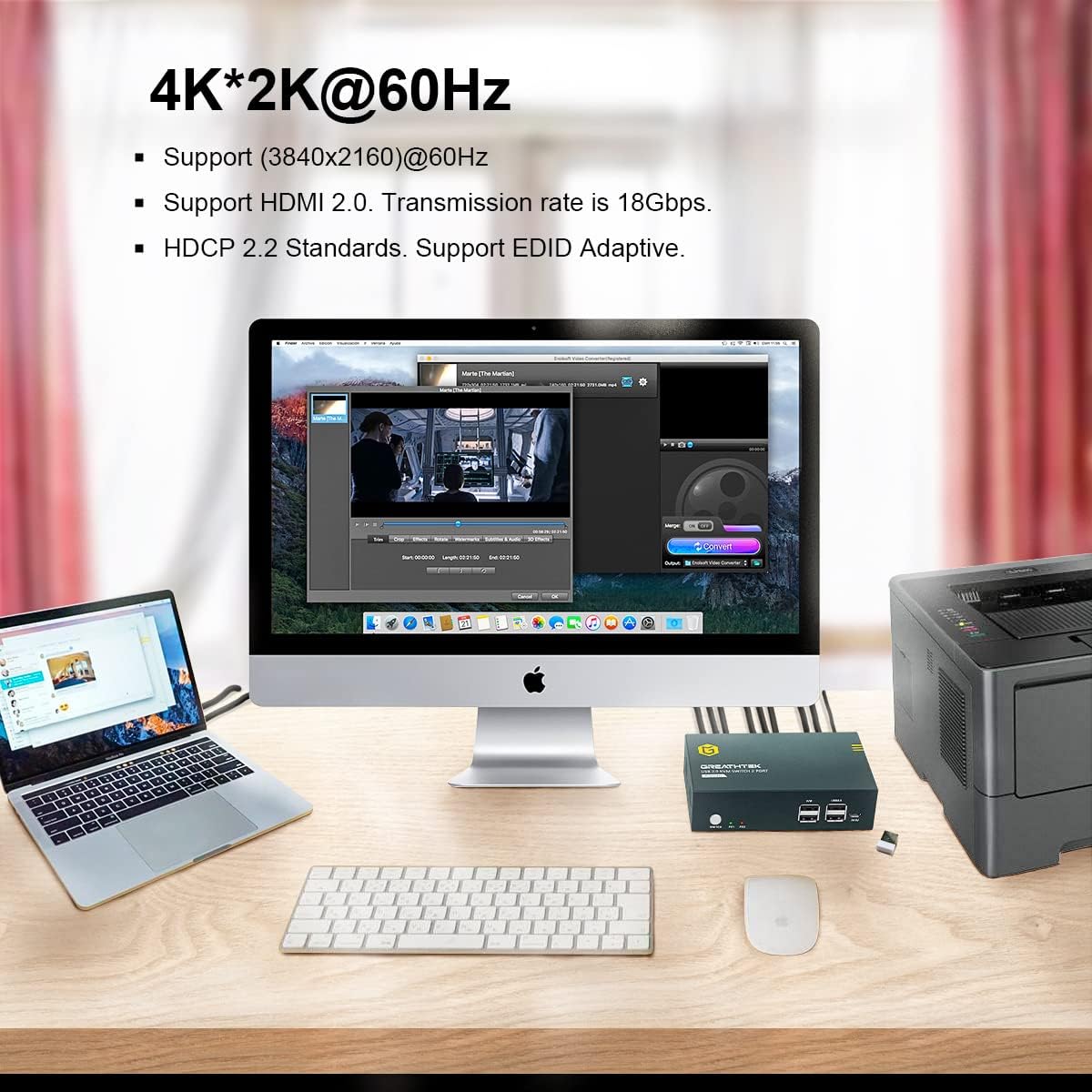 KVM Switch HDMI Dual Monitor 2 Port, 4K@60Hz, 2 USB 2.0 Hub, 4 HDMI Cables, 2 USB Cables S1798