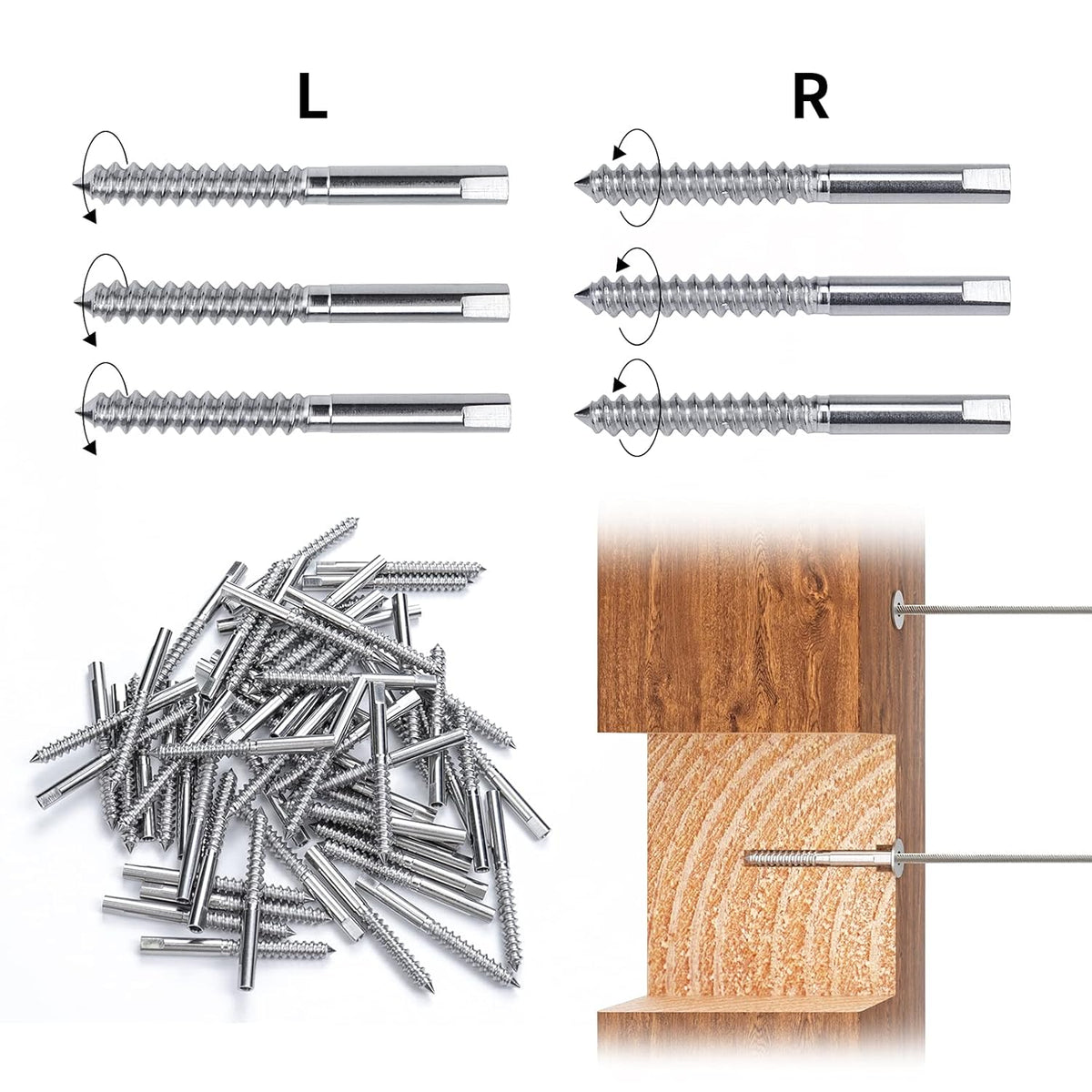80Pack 1/8 T316 Stainless Steel Swage Lag Screws Cable Railing Hardware Kit K381