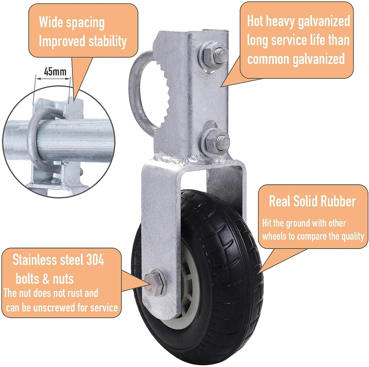 6 Hot Galvanized Heavy Duty Gate Wheels for Metal Tube Swing Gate Y4334