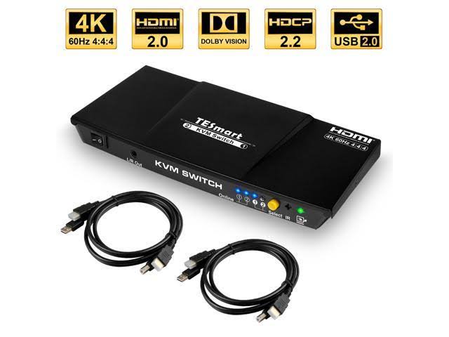 2x1 HDMI KVM Switch 4K 3840x2160@60Hz 4:4:4 USB 2.0 2pcs 5ft KVM Cables Black S8313