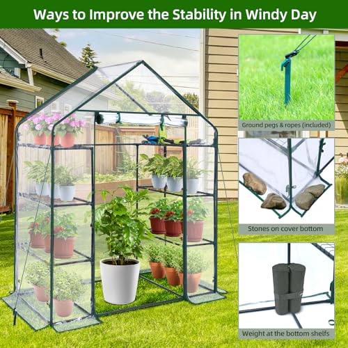 3 Tiers 4 Shelves Small Walk-In Greenhouse with Mesh Side Windows, 4.8x2.5x6.4 FT W8827