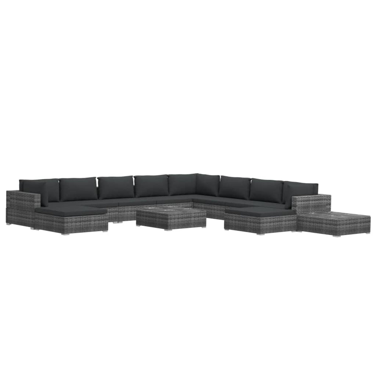 12 Piece Poly Rattan Gray Outdoor Sectional Sofa Set with Cushions D673