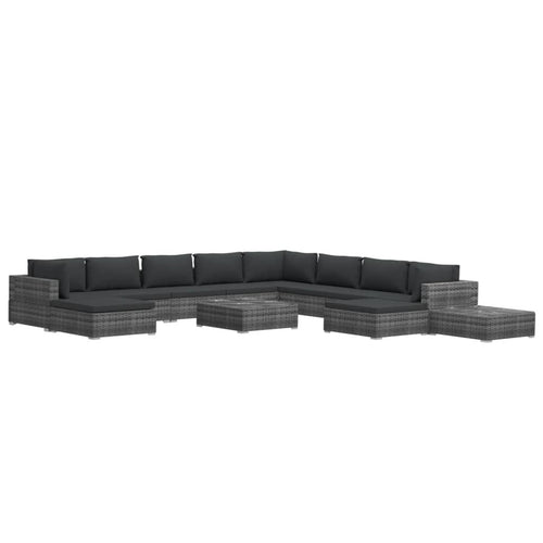 12 Piece Poly Rattan Gray Outdoor Sectional Sofa Set with Cushions D673