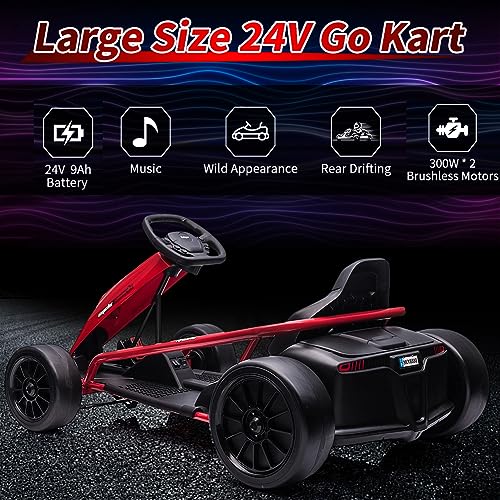 24V Battery 300WX2 Motors Pedal On Foot Go Kart with 14.3" Wide Seat Blue U9597