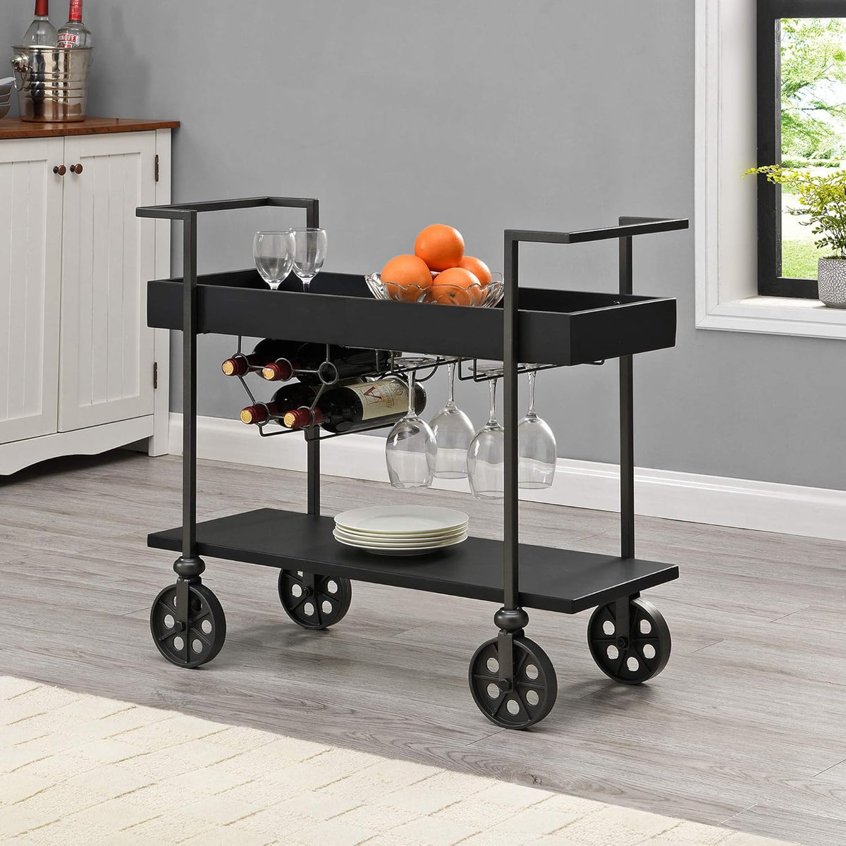 Aged Black Industrial Farmhouse Bar Cart C936550