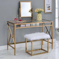 Champagne 2-piece Vanity Table Set with Faux Fur Stool U9626