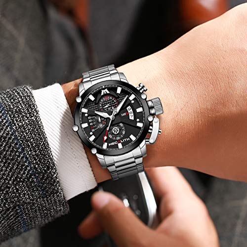 45mm Stainless Steel Chronograph Waterproof Analog Quartz Date Heavy Duty Men's Watch H438597