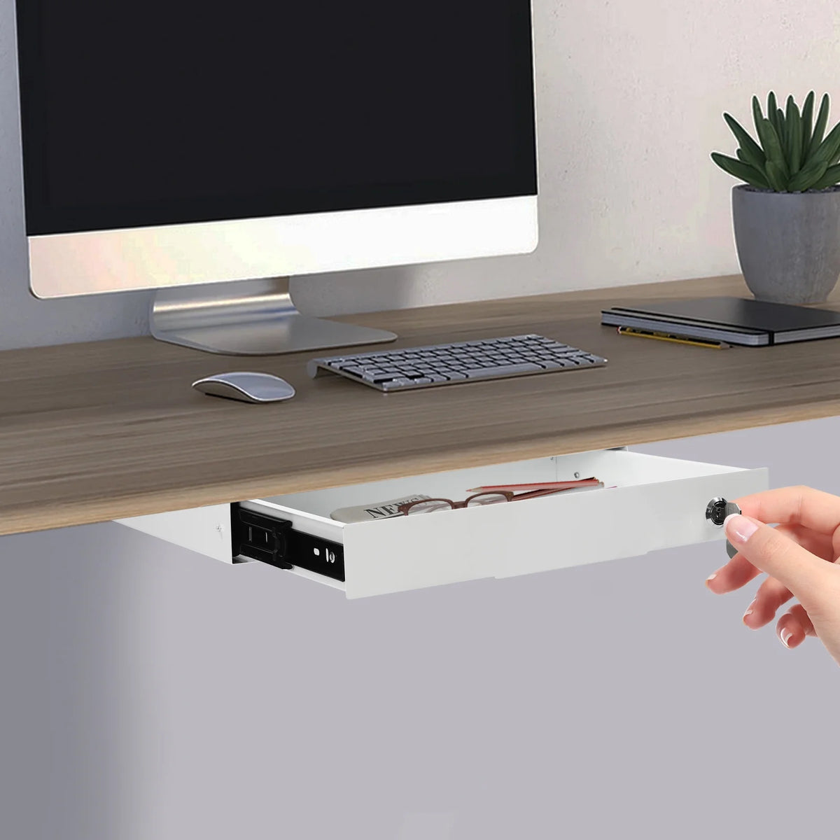 Under Desk Mounted Sliding Pull-out Drawer Storage Organizer N73483