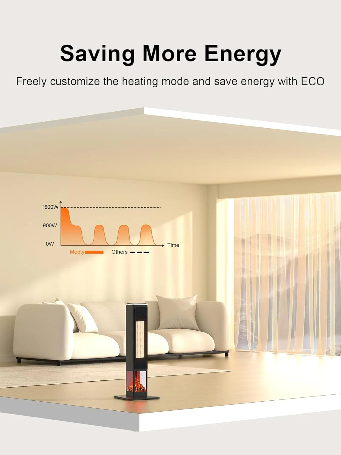 31" Portable Electric Tower Heater with Remote Thermostat 3 Modes 3D Flame V282