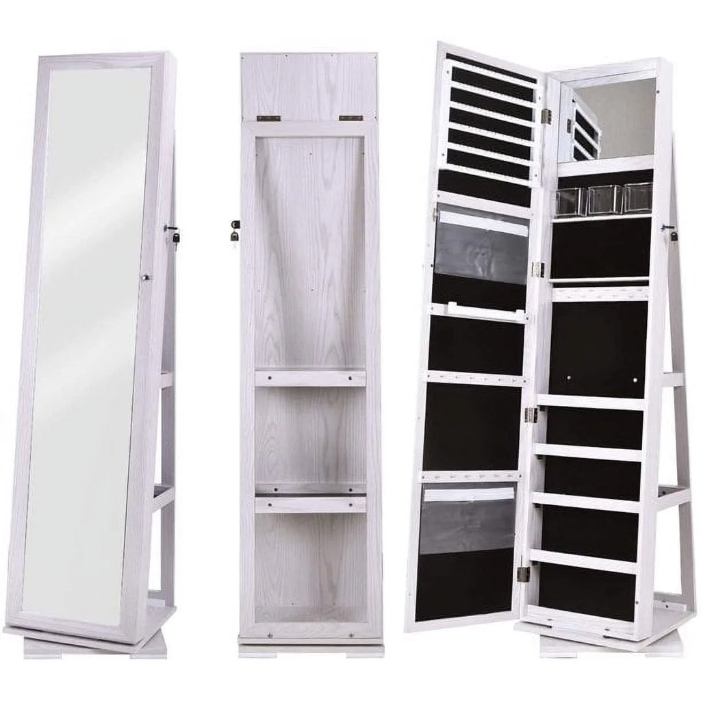 White Rotatable Jewelry Armoire with Full-length Mirror N267