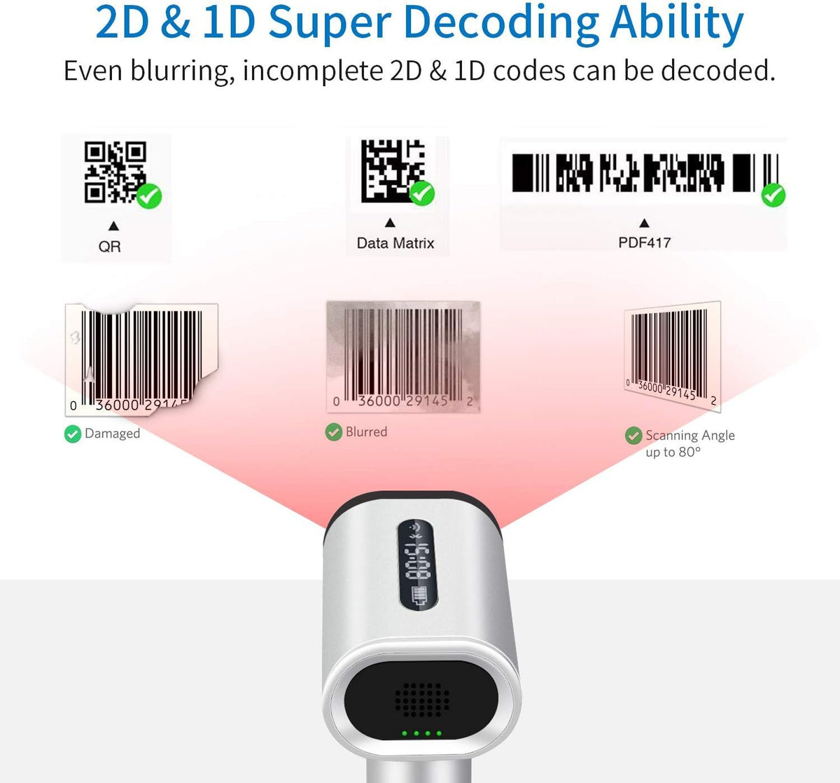 2D Wireless Barcode Scanner with Stand, Pack of 2 Z243