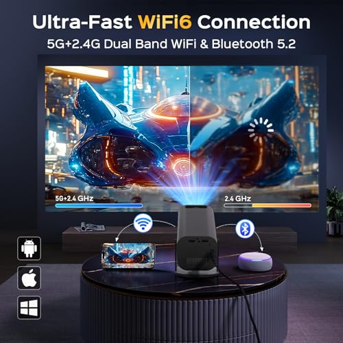 White 1080P Smart Projector with WiFi and Bluetooth J334394