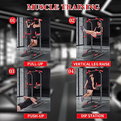 Adjustable Height Power Tower Dip Station with Pull Up Bar, Load 350LBS P739861