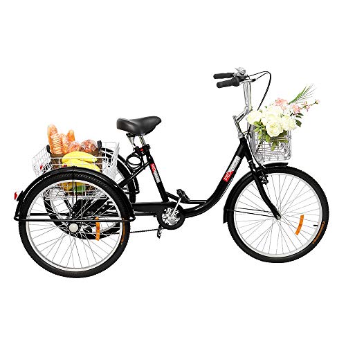 Adult Tricycle 7 Speed 24/26 Inch 3 Wheel Trike with Folding Front & Rear Basket R34916