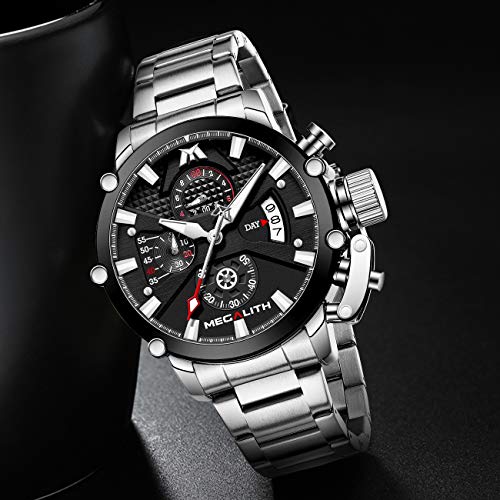 45mm Stainless Steel Chronograph Waterproof Analog Quartz Date Heavy Duty Men's Watch H438597