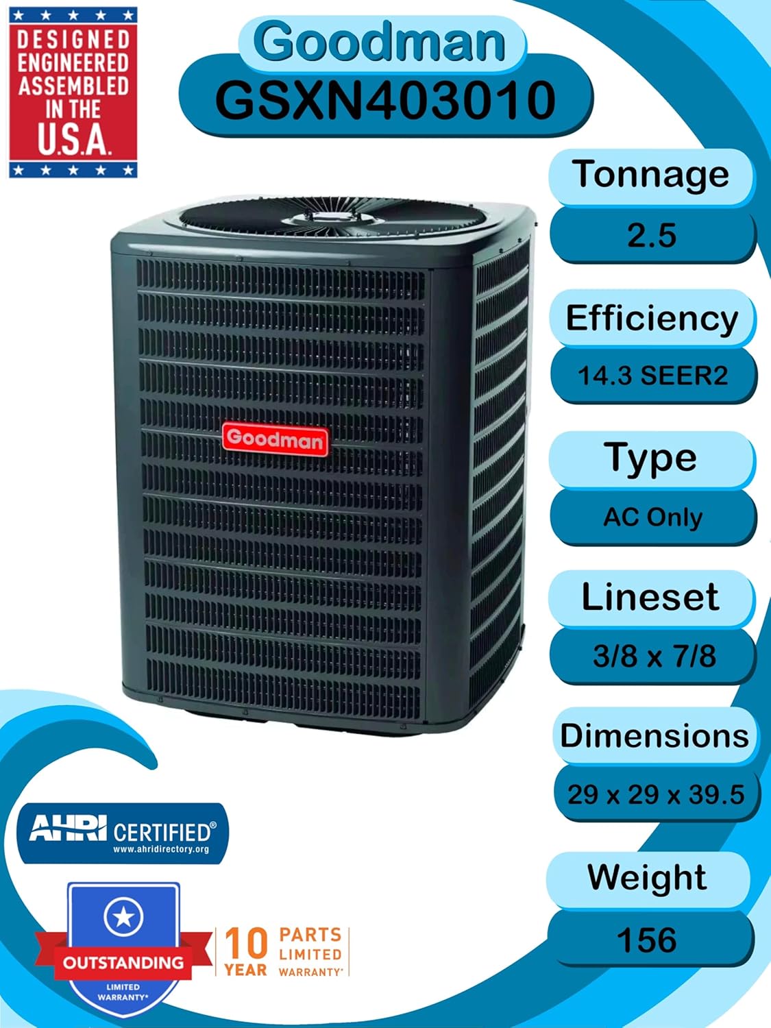2.5 TON 14.3 SEER2 AC Unit and Evaporator E95543