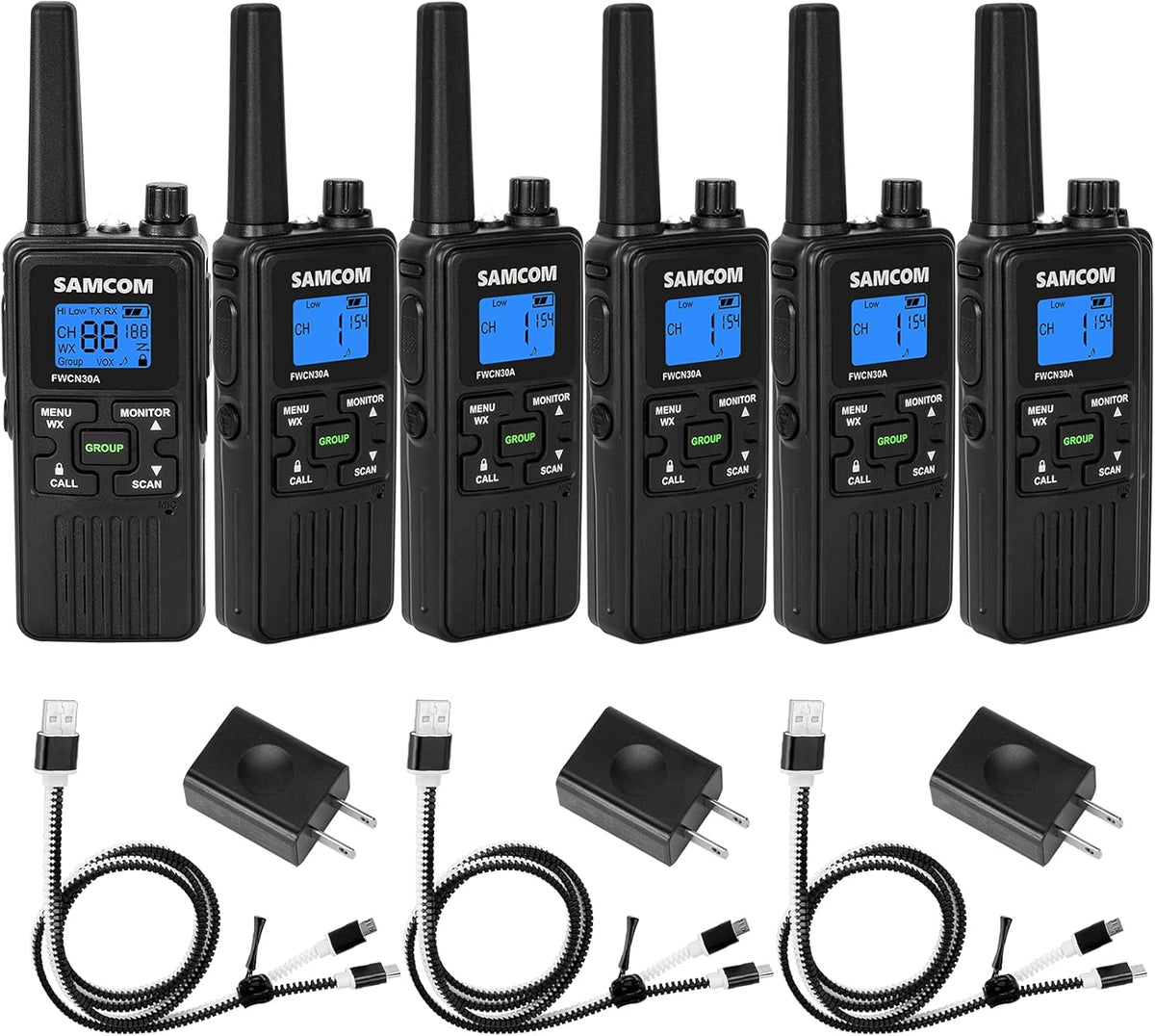 6 Pcs Black FRS 2-Way Radios with 1250mAh Battery P678