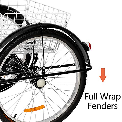 Adult Tricycle 7 Speed 24/26 Inch 3 Wheel Trike with Folding Front & Rear Basket R34916