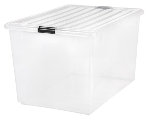 132 Quart Stackable Plastic Storage Bins with Lids and Latching Buckles, Clear A110232