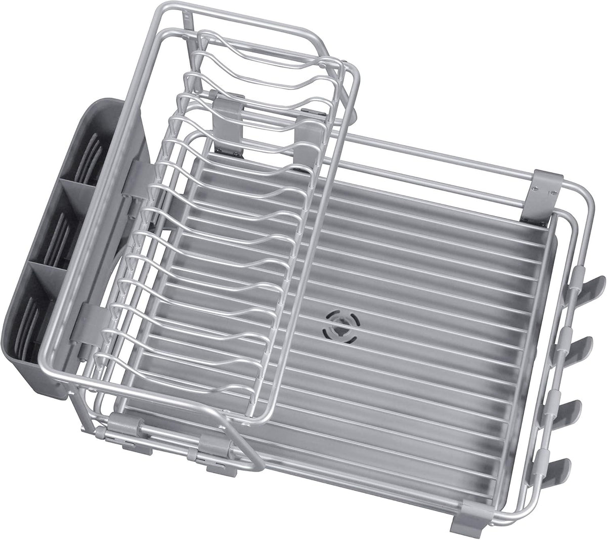 Aluminum 2-tier Dish Drying Rack with Utensil & Cutlery Holder A9303