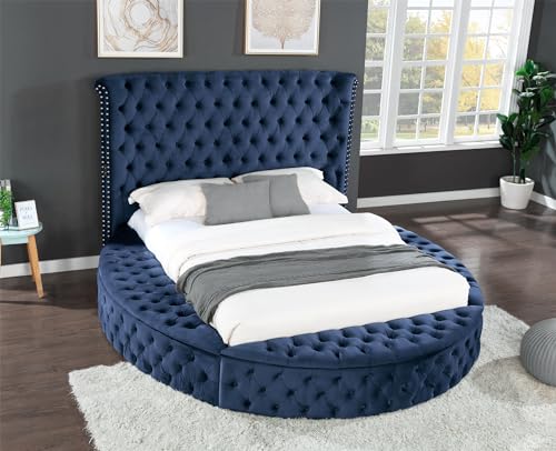 Black Queen Size Velvet Upholstered Platform Bed Frame with Bluetooth Speakers and USB M312735