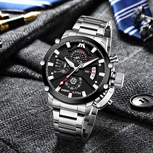 45mm Stainless Steel Chronograph Waterproof Analog Quartz Date Heavy Duty Men's Watch H438597