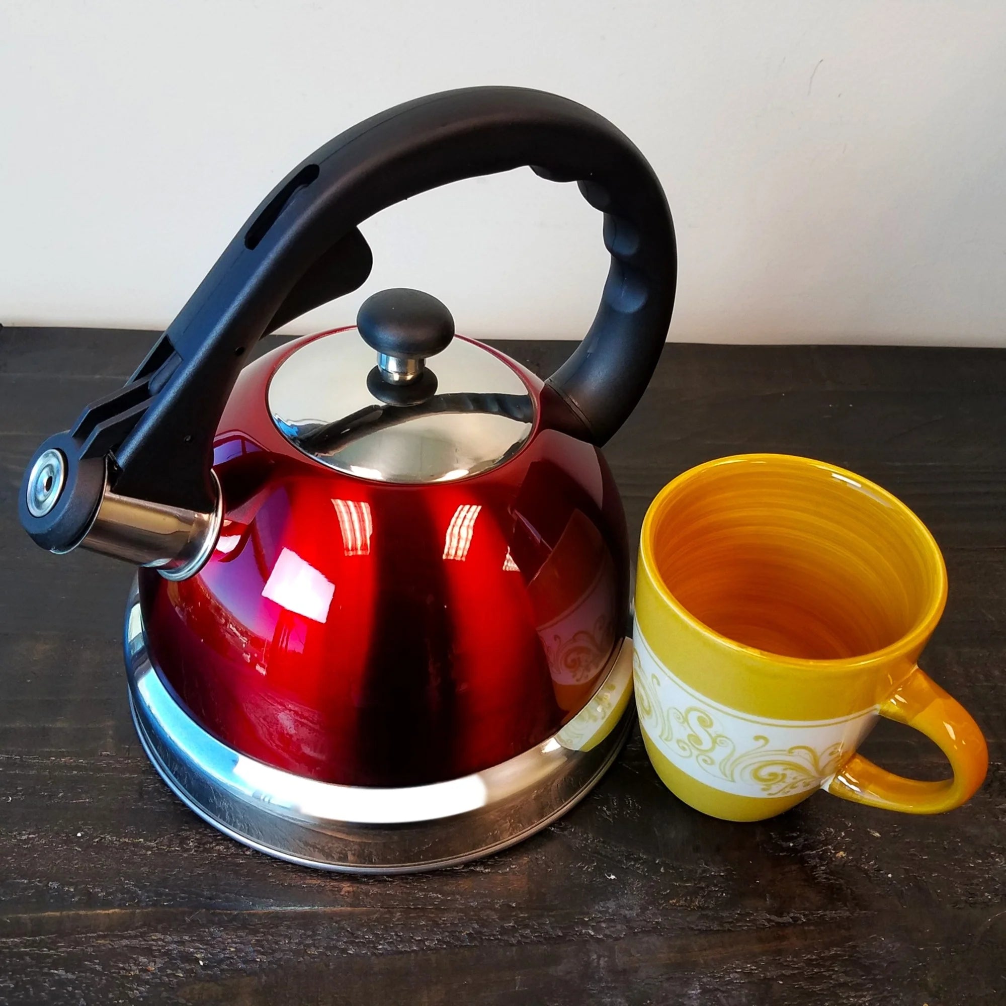 1.7 Qt Whistling Stainless Steel Tea Kettle in Red H25707