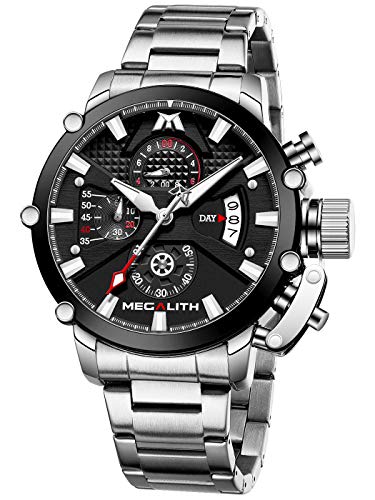 45mm Stainless Steel Chronograph Waterproof Analog Quartz Date Heavy Duty Men's Watch H438597