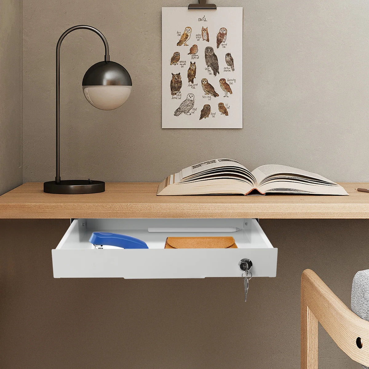 Under Desk Mounted Sliding Pull-out Drawer Storage Organizer N73483
