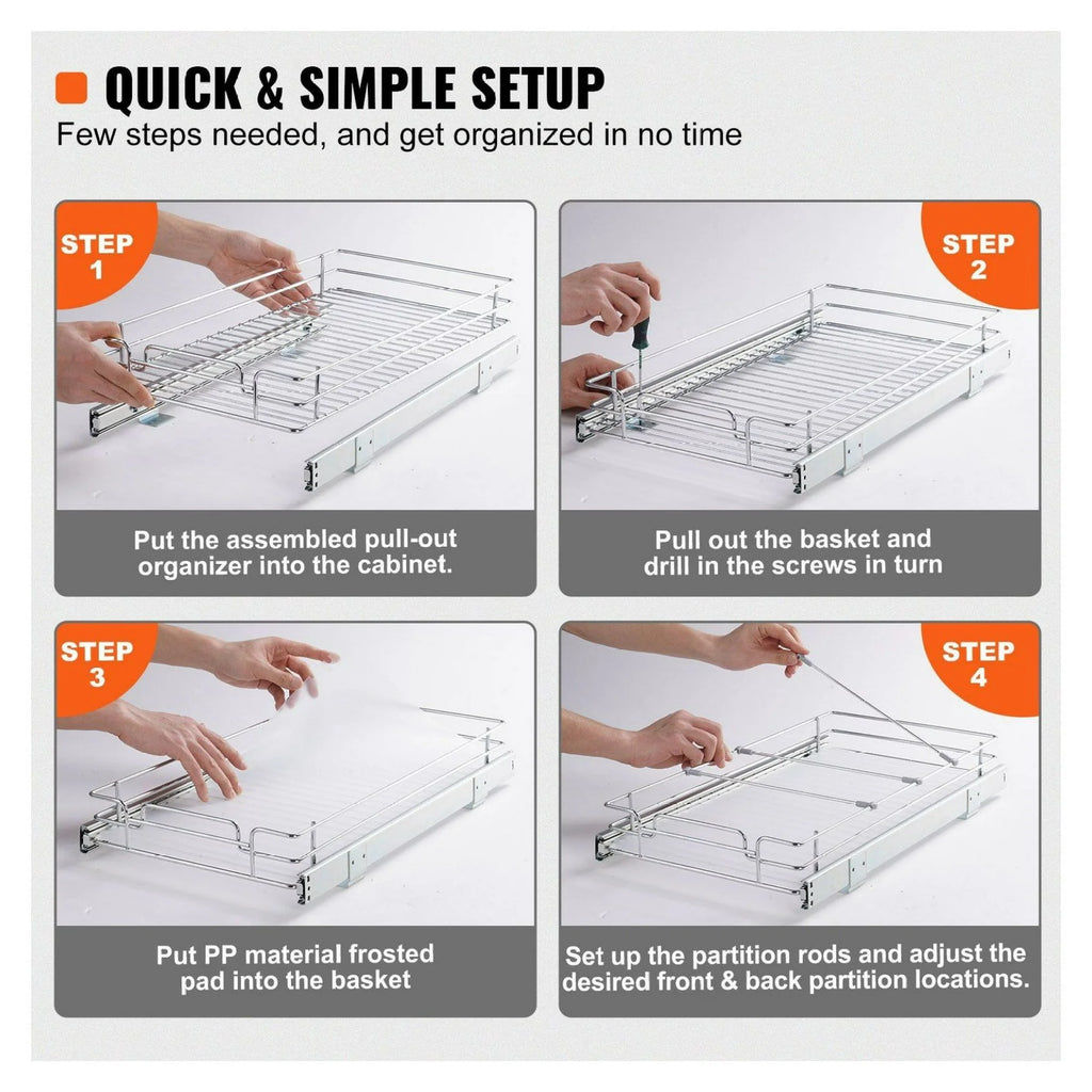 Chrome Heavy Duty Slide Out Cabinet Organizer 11x21 S305054