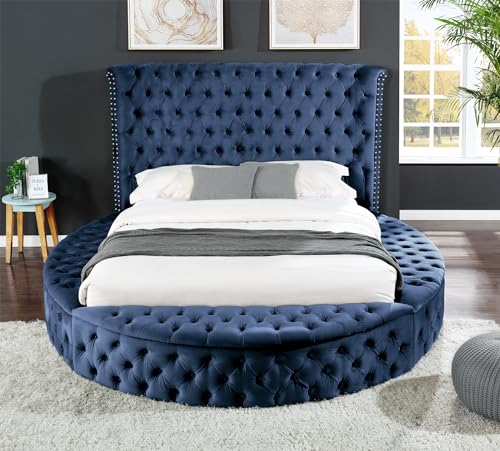 Black Queen Size Velvet Upholstered Platform Bed Frame with Bluetooth Speakers and USB M312735