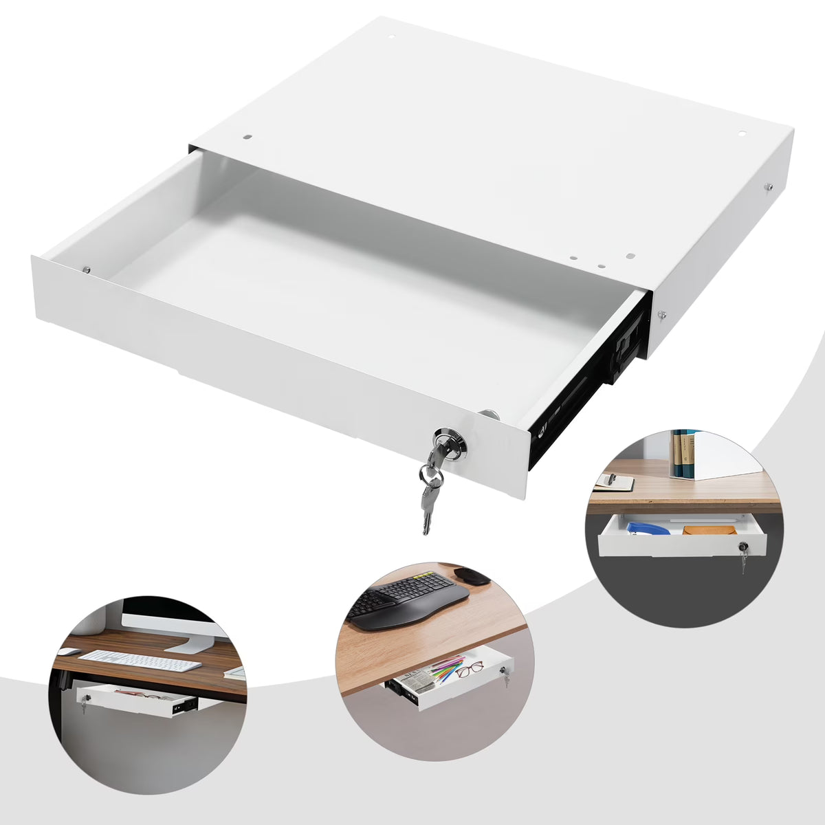 Under Desk Mounted Sliding Pull-out Drawer Storage Organizer N73483