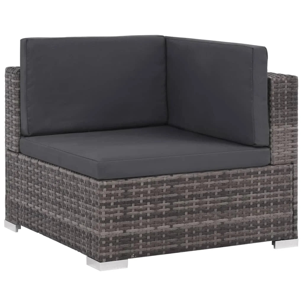 7 Piece Gray Poly Rattan Outdoor Sectional Sofa Set with Coffee Table and 2 Ottoman W774