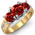 18K Yellow Gold Red Garnet White Diamond 3 Stone Engagement Ring W7940